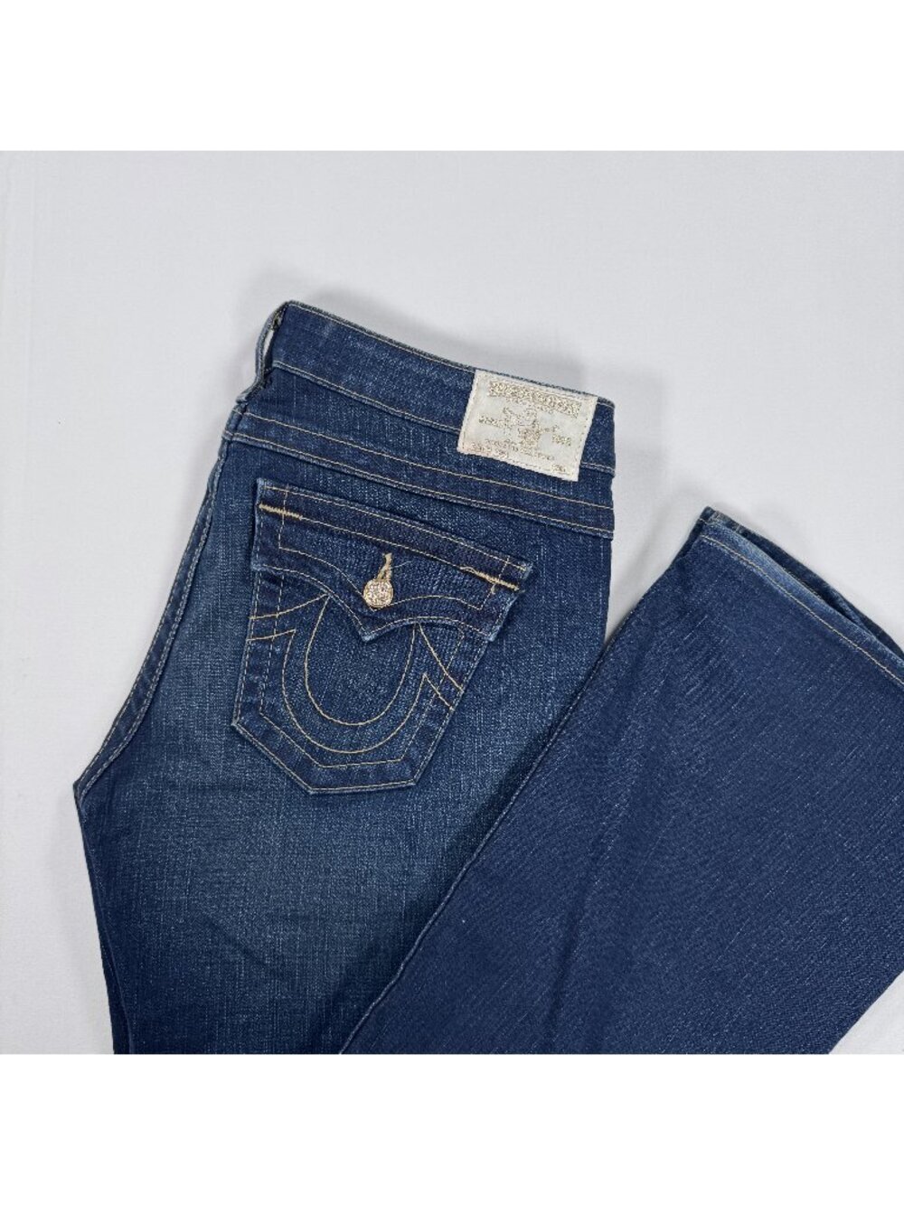True Religion Bootcut Jeans Womens 32 Flap Pocket Rhinestone Button Y2K Vtg USA